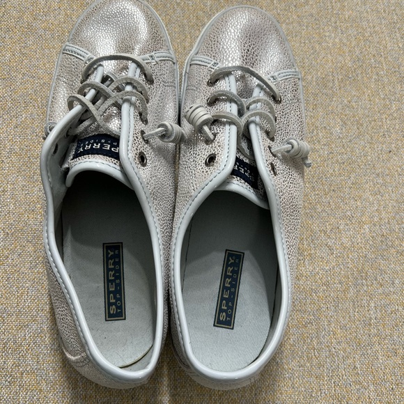 Sperry Metallic Silver Boat Shoes - Picture 1 of 4